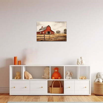 QIXIANG Old Barn Picture Wall Decor - Red Barn Canvas Print Rustic Scenery for Farmhouse Bathroom Decor