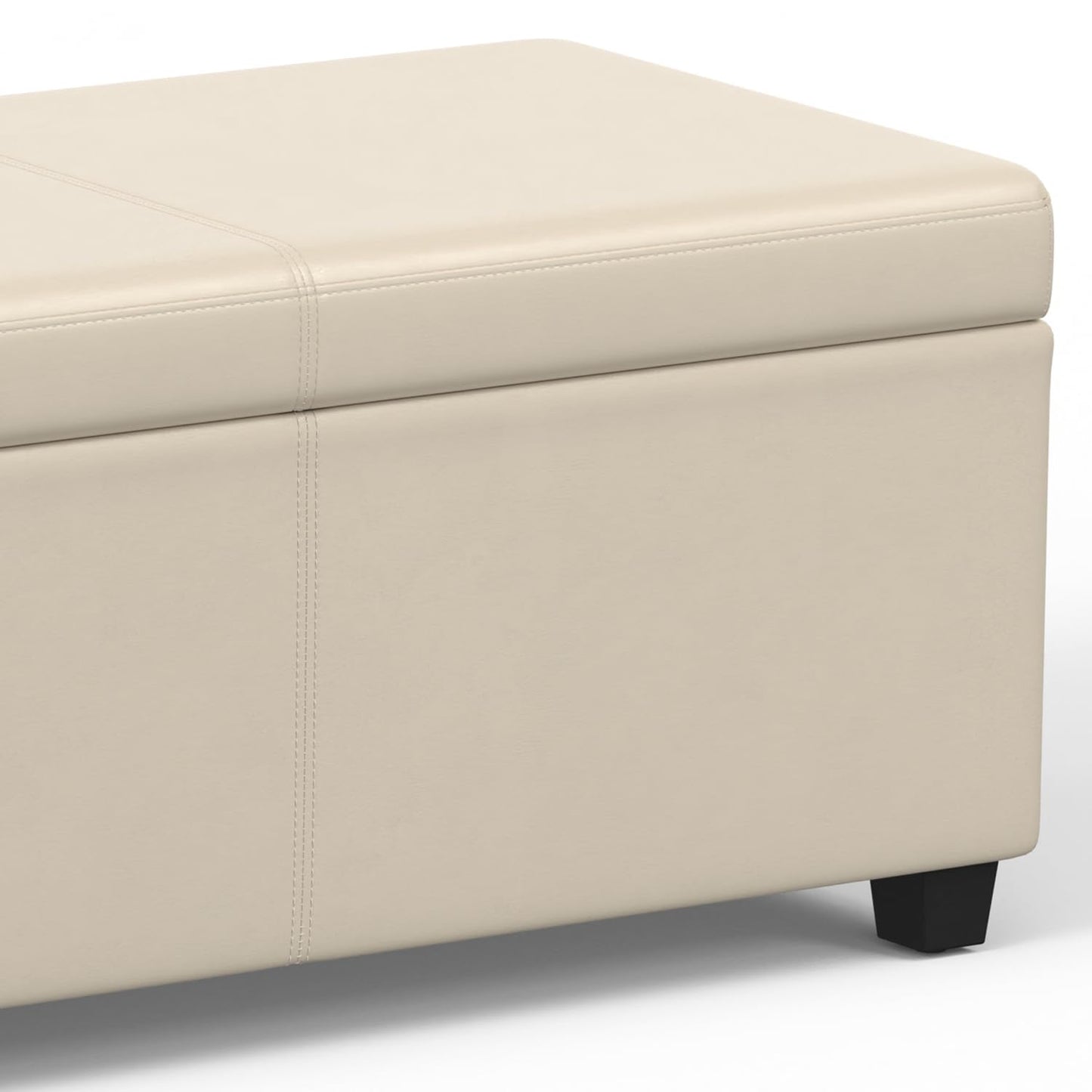 SIMPLIHOME Avalon Extra Large Storage Ottoman Bench - 54 inch Wide Upholstered Vegan Leather Rectangular Lift-Top Ottoman in Satin Cream, Contemporary Bench for Living Room with Hidden Storage