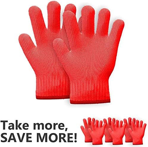 Killer's Instinct Outdoors Heat Resistant Gloves, Oven Mitts with Fingers, Red Cotton Kitchen Holders Double Set