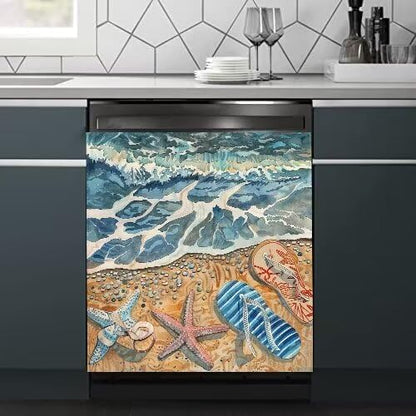 Beach Starfish Dishwasher Magnet Cover, 23" x 26" Kitchen Decor, Summer Decorative Cover for Home Cabinet