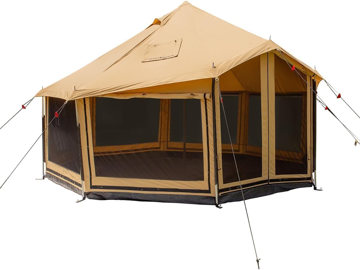 WHITEDUCK Altimus Canvas Tent with Stove Jack, Waterproof, 4 Season Luxury Camping and Glamping Tent Outdoor (18', Water Repellent, Sandstone Beige)