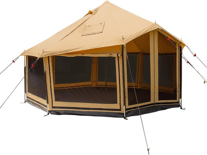 WHITEDUCK Altimus Canvas Tent with Stove Jack, Waterproof, 4 Season Luxury Camping and Glamping Tent Outdoor (18', Water Repellent, Sandstone Beige)