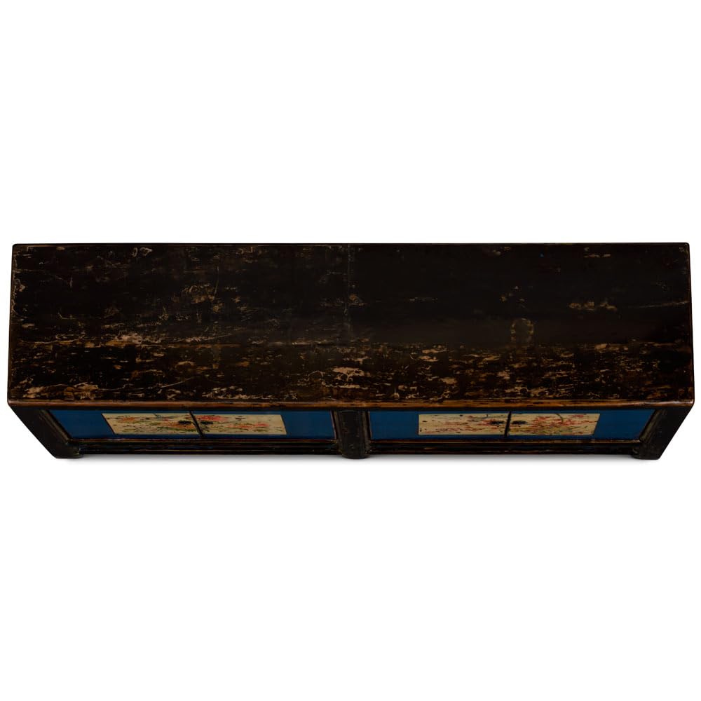 ChinaFurnitureOnline Hand Painted Flower Motif Distressed Mongolian Elmwood Cabinet