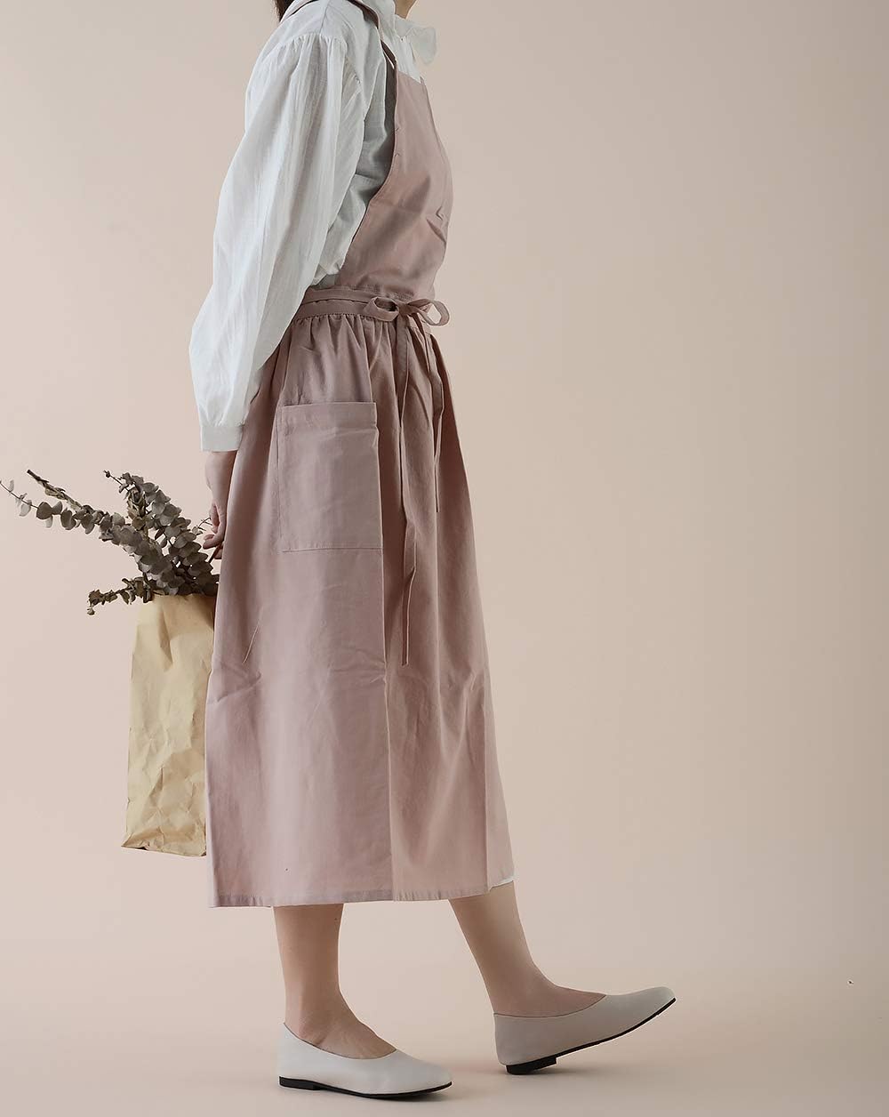 Cotton Pleated Apron - Retro Waterdrop Proof Garden Cleaning Pinafore Dress