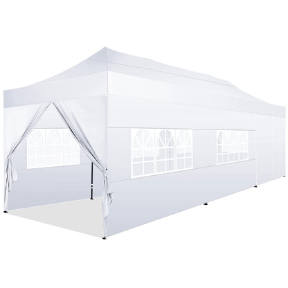 COBIZI 10x30 Pop Up Canopy with 8 Sidewall,Heavy Duty UPF 50+ All Season Wind Waterproof Commercial Outdoor Wedding Party Tents for Parties Canopy Gazebo with Roller Bag(10 x 30 ft White)