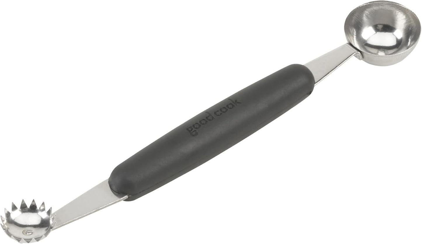 GoodCook Touch 2-in-1 Stainless Steel Melon Baller and Fruit and Veggie Corer Scoop, Silver/Black