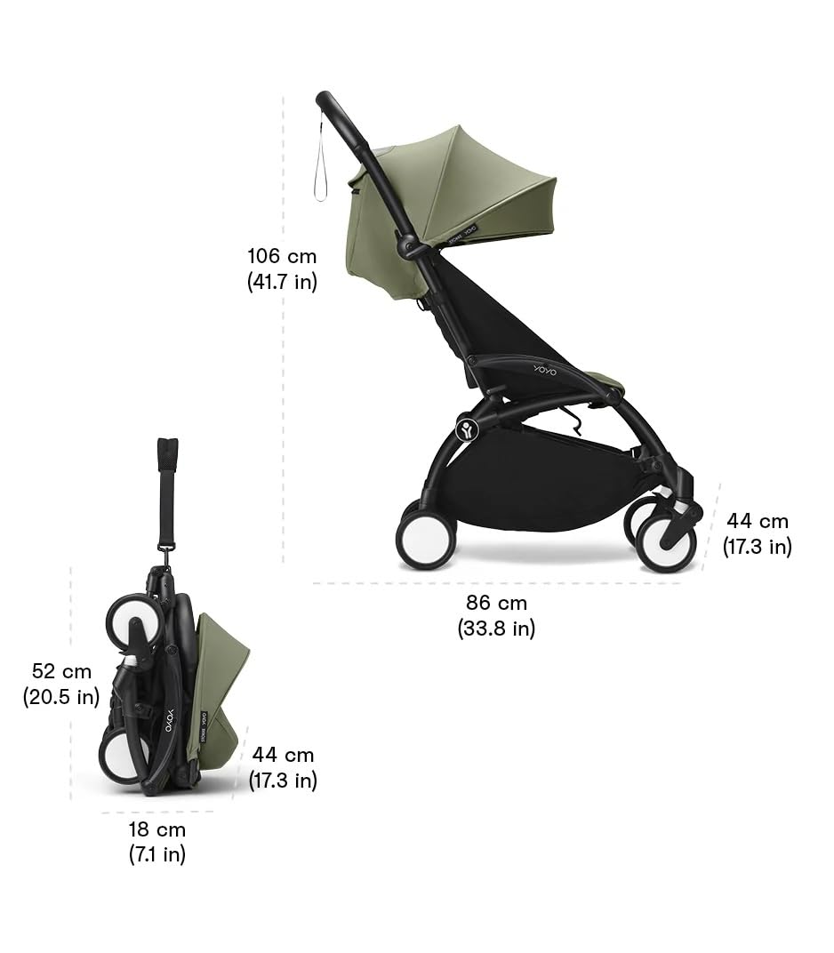 Stokke YOYO3 Stroller from 6 Months - Includes Black Frame/Taupe Seat Cushion + Canopy - Folds in & Out in a Flash - Light & Compact - Carry-On Compatible