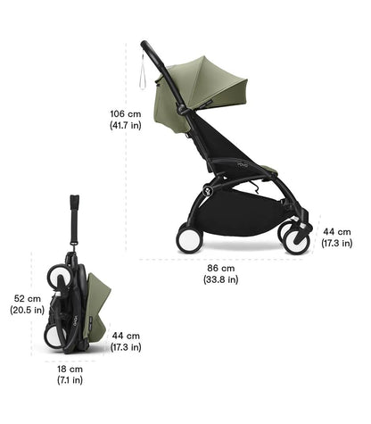 Stokke YOYO3 Stroller from 6 Months - Includes Black Frame/Taupe Seat Cushion + Canopy - Folds in & Out in a Flash - Light & Compact - Carry-On Compatible