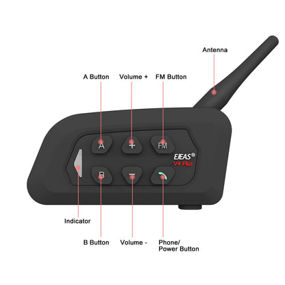 GaiRen V4 Plus Motorcycle Bluetooth Helmet Intercom Headset, 4 Rides Group Communication System for Motorcycling Soccer Referees Skiing ATV/Off Road (4 Pack)