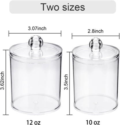 WEISHI Qtip Holder Dispenser - Clear Plastic Apothecary Jar for Cotton Balls, Swabs & Pads | 4 Pack Bathroom Storage