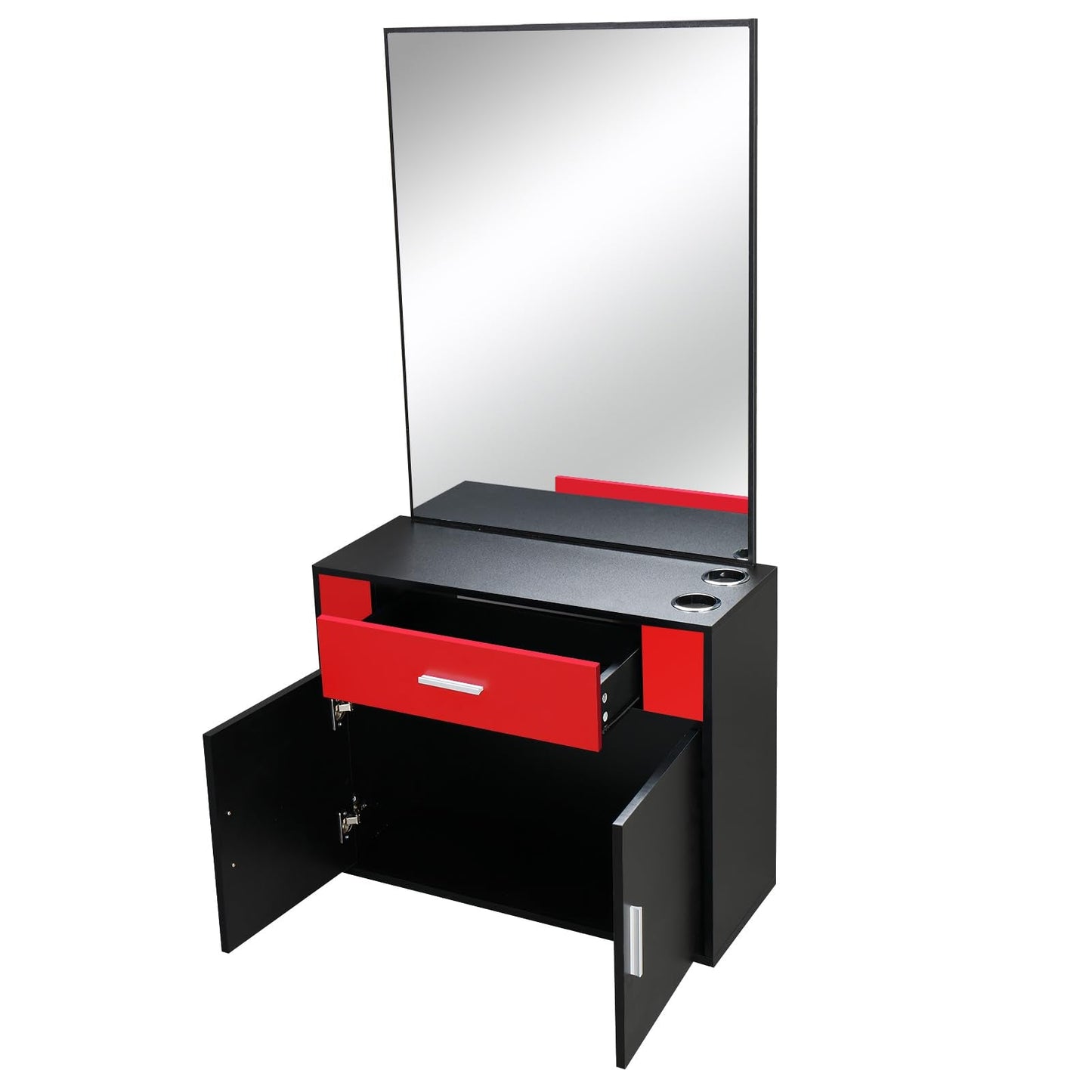 Black Salon Stations for Hair Stylist, Barber Station Organizer, Wall Mount Hair Styling Equipment, Wall Mount Barber Station Hair Styling with Mirror Dressing Table Beauty Salon Spa Equipment Set