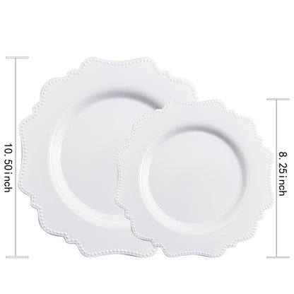COLOSUS 60pcs White Disposable Plastic Plates-Heavy duty plate for party/wedding/anniversary 30 dinner plates and 30 dessert/salad plates