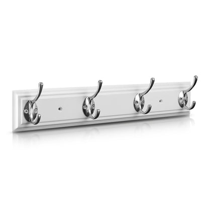 YTJG Coat Rack Wall Mounted White, 17" Wooden Modern Wall Coat Hanger with 4 Hooks, Heavy Duty Zinc Alloy Wall Hook Rack for Hanging Coats, Keys, Bags, Great Touch for Bedroom Bathroom Kitchen