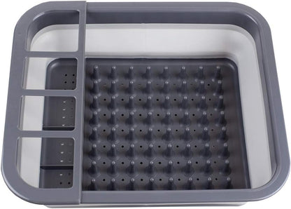 Home Basics Grey Silicone and Plastic Easy Storage Collapsible Dish Rack with Cutlery Holder