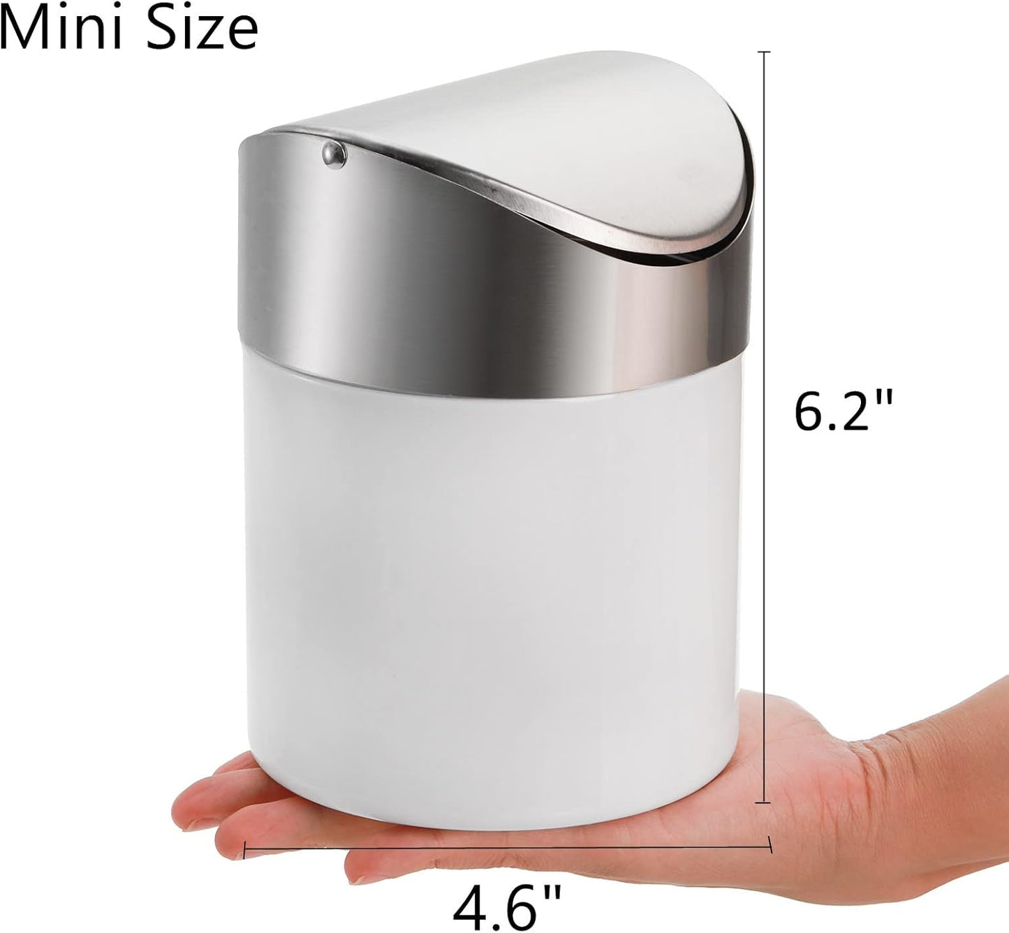 ZOOFOX 2 Pack Mini Trash Can, White Stainless Steel Garbage Bin with Swing Lid for Home, Office, and Kitchen