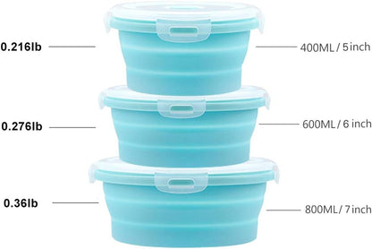 GLE2016 Collapsible Bowls, Silicone Food Storage Containers with Lids for Camping, Round Lunch Containers, Blue