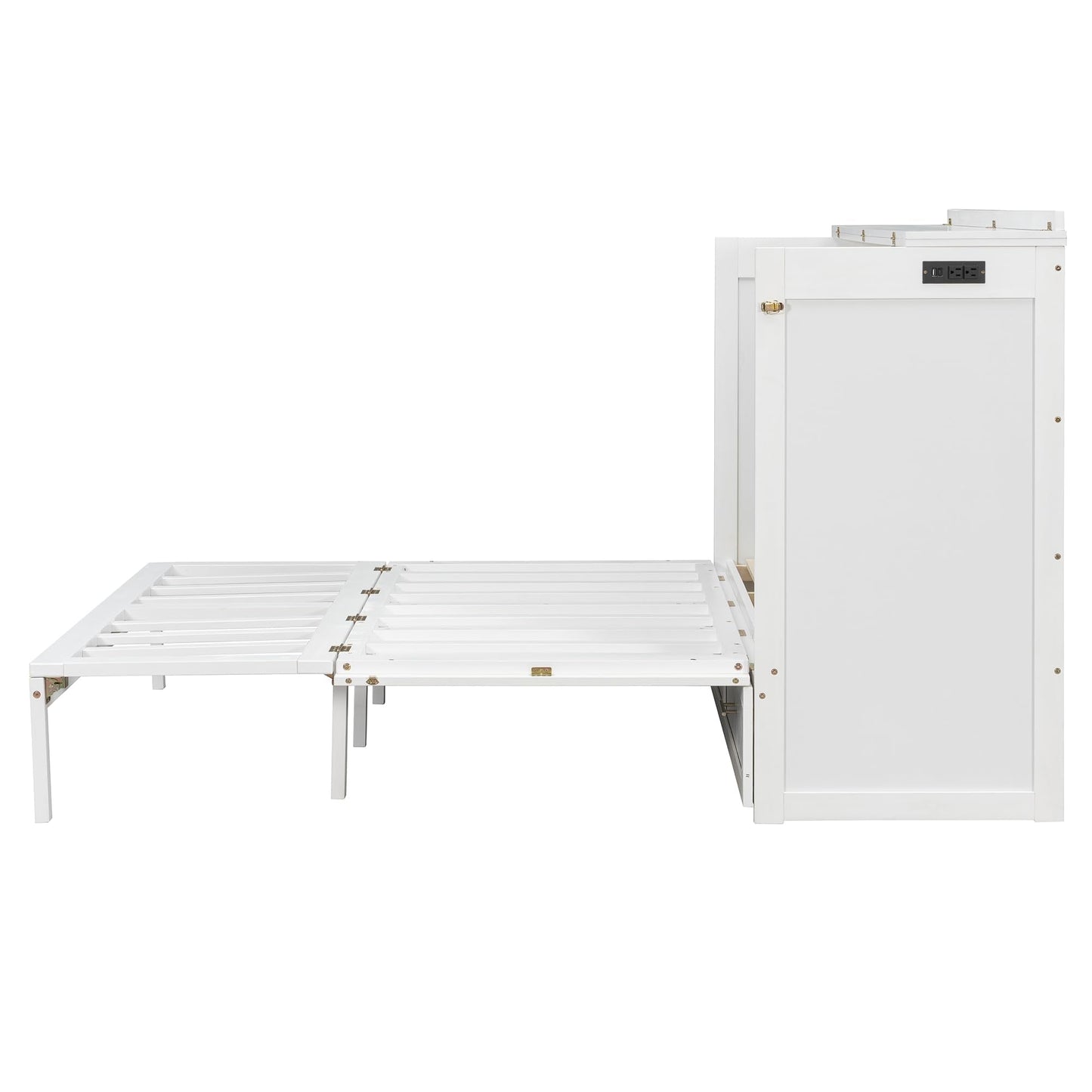Merax Queen Size Murphy Cabinet Bed with Storage Drawers, Wall Murphy Bed with a Set of Sockets & USB Ports, Folding Platform Bed for Small Room