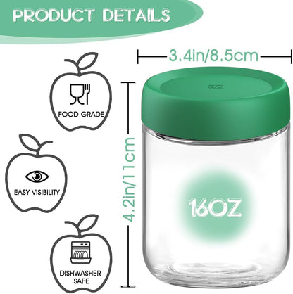 16oz 2 Pack Overnight Oats Containers with full Lids - size Bulk Glass Jar, Meal Prep Jars for Yogurt, Salad