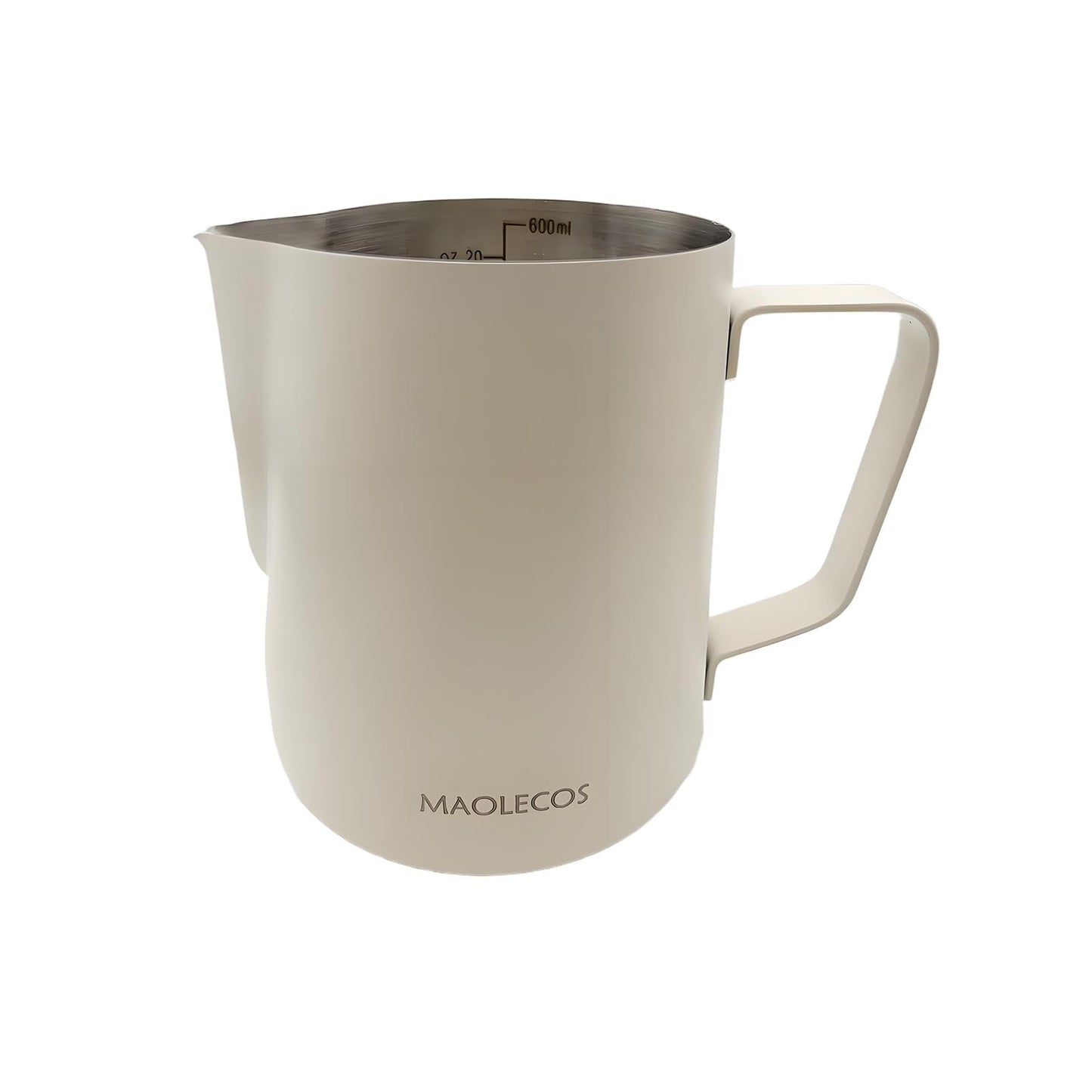 MAOLECOS Milk Frothing Pitcher - 20 OZ Metal Milk Frother Pitcher Jug Stainless Steel Steaming Pitcher, Espresso Measuring Cups with Handle Scale, Stainless Steel Espresso Cups Kit for Coffee maker