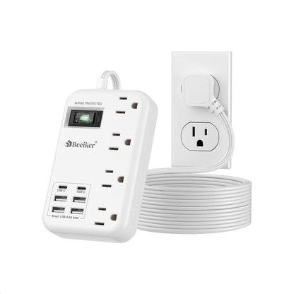6 USB(2 USB C) Purple Travel Power Strip- 5Ft Lavender Extension Cord with 24W USB Charging Station and 4 Outlets, Purple Desk Accessories with Surge Protector for Cute Kawaii Office Dorm Room