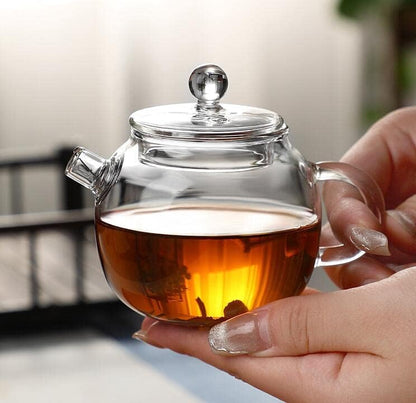 123Arts Mini Tea Pot, Clear Glass Teapot, Small Teapot for One Person Use, 220ml/7.3oz