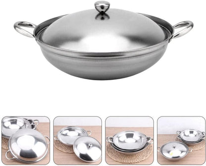 Ciieeo Shabu Shabu Hot Pot, Stainless Steel Camping Stove Cooking Pot with Lid, 22cm Chef Wok and Paella Skillet