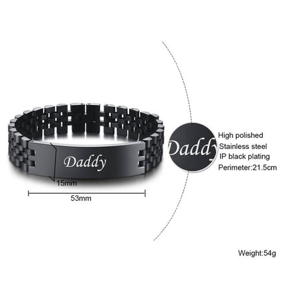 VNOX Father Dad Bracelet for Men - Stainless Steel Link Bracelet Personalized Engraved DAD Jewelry Father Day Birthday Gift for Men DAD Father from Daughter