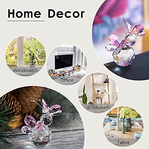 H&D HYALINE & DORA Pink Crystal Cut Double Butterfly Figurine, Handmade Art Glass Collectible Gift, Gift Boxed