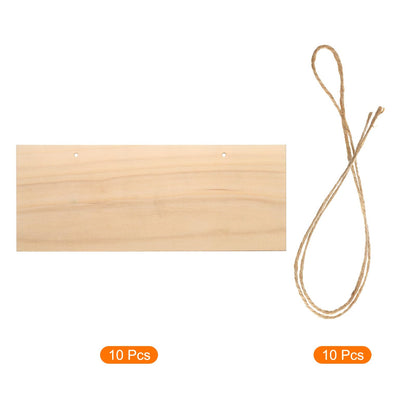 MECCANIXITY Hanging Wood Sign with String, 10"x4" Rectangle Wooden Blank Wood Plaque for Painting, Writing, Door Hanger, Making Sign, Pack of 10