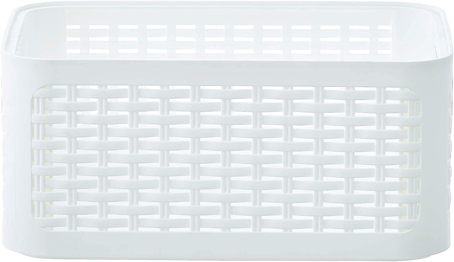 Superio Woven Plastic Storage Basket Box, 9 Quart, White - Wicker Home Organizer Shelf Bins for Closet, Handles