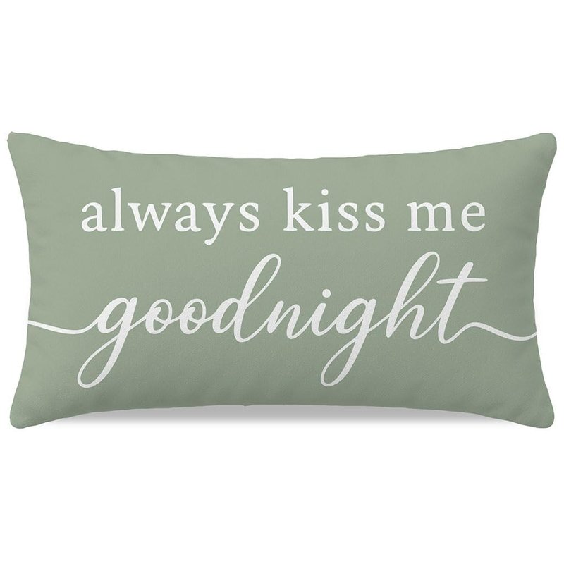 HERHOME Decorative Throw Pillow Cover 12x20 Inch, Always Kiss Me Goodnight Sage Green Lumbar Cushion Case for Bedroom Bed Sofa, Sweet Gifts for Couples Wedding Anniversary Spring Summer Home Decor