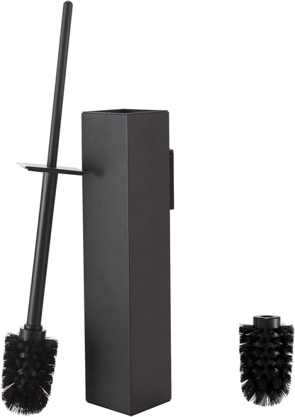 2 3M Toilet Brush and Holder Wall Mounted, Black Aluminum with Replaceable Heads, Bathroom Toilet Brush, Drill