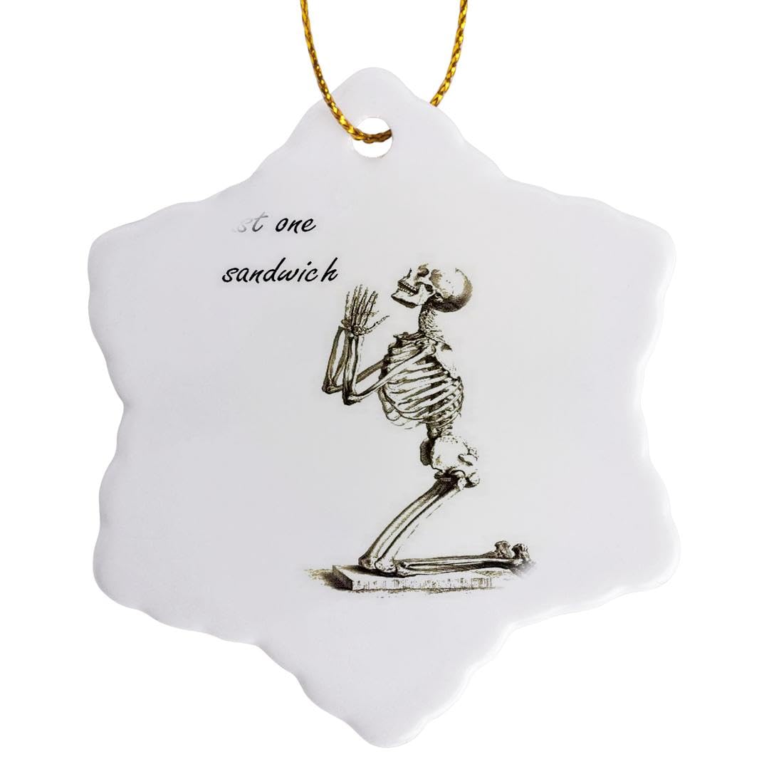 3dRose Just One Sandwich - Skeleton, Birthday, Dieter, Diet, Weight Loss, Humour, Humor 3 inch Snowflake Porcelain Ornament