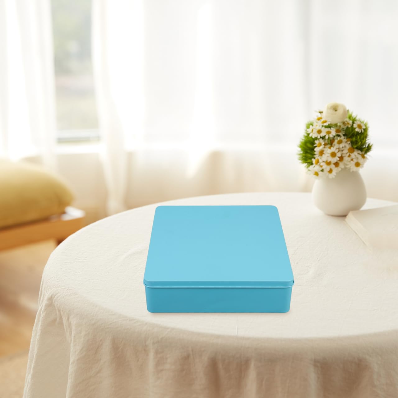 Ipetboom Large Square Tin Storage Box with Lid Extra Large Metal Container for Home Organization for Cookies Snacks and Packaging Sturdy Tinplate Blue