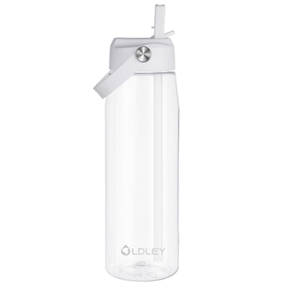 OLDLEY 32 oz Water Bottle with Straw, Leakproof Sports Water Bottle with Carry Strap, BPA-Free Large Water Bottles for Home,Travel, School, Outdoors, Gym, Tritan,Transparent