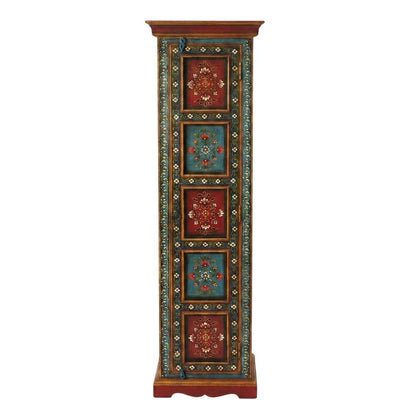 Starlight Canyon Home Hand Painted Tall Storage Cabinet, Boho Eclectic Merranti Wood Accent Cabinet for Living Room in Multicolor Finish