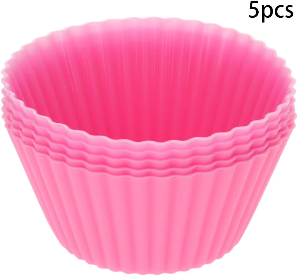 Utoolmart Silicone Cupcake Baking Cups, Reusable Non-Stick Cake Muffins Mold, 5 Pcs Pink for Party Bakery Supplies