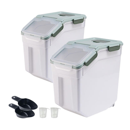 Rice Storage Container 25 lbs, 2 Packs Large Flour Storage Containers with Seal Locking Lid & Wheels, BPA Free Rice Dispenser, Measuring Cup | Scoop, for Sugar Cereal Dry Food, Dog Pet Food Bin -Green