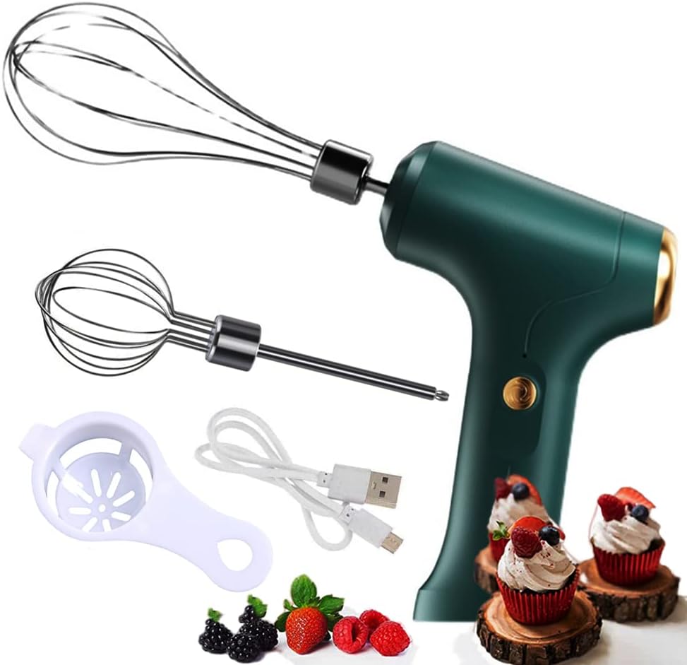 Mini Hand Mixer, Cordless Electric Handheld Mixer, USB Rechargeable with 2 Detachable Whisks for Kitchen Baking