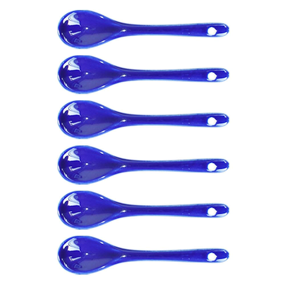 Albedel Blue 6 pcs Porcelain Egg Spoons Ceramic Spoons 4.7 inch Coffee Dessert Yogurt Tea Milky Tea