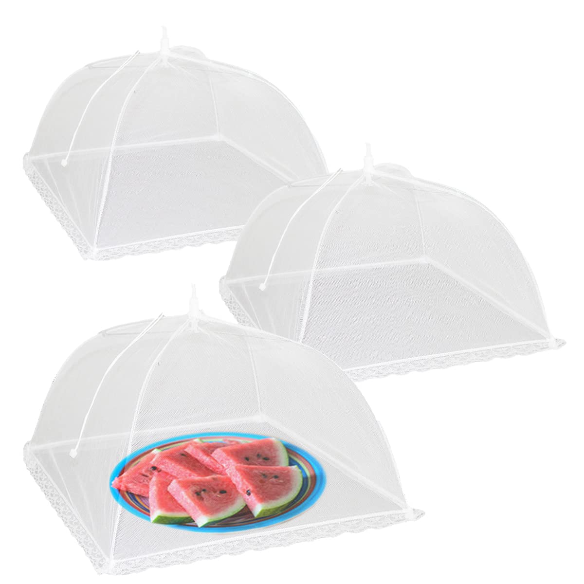 Simply Genius Pop-Up Mesh Food Cover Tent - 17 x 17 in, White, 3-Pack, Compact - Camping Essentials & Picnic Food Covers - Outdoor Party Essentials