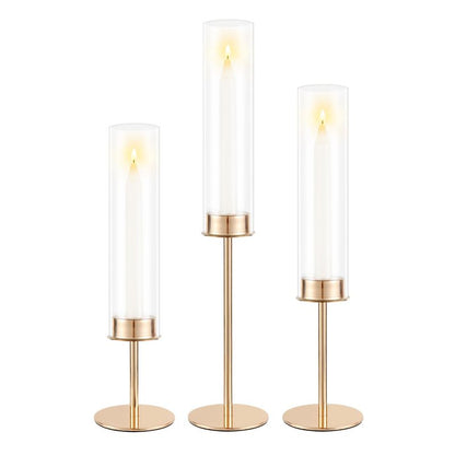 POKINE Gold Candle Holders Set of 3 for Glass Taper Candle Holders,Hurricane Candlestick Holder for Home Decor, Wedding, Dinning, Party Decorative, Anniversary (3,Gold)