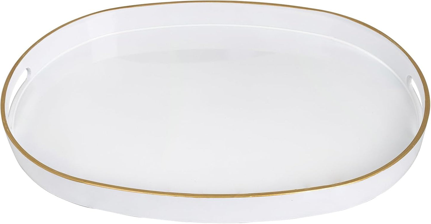 15.6" 10.6" 1.4" MAONAME White Decorative Tray, Oval Serving Tray with Handles, Plastic Trays for Coffee Table, Ottoman