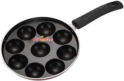 Satre Online Aluminium Non-Stick 9 Cavity Appam Patra with Steel Lid, Black