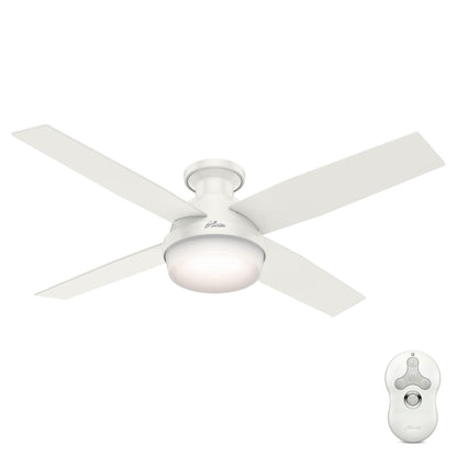 Hunter 52 inch Indoor Ceiling Fan with LED Light and Remote Control - White Modern Ceiling Fan, Low Profile Mount, 4 Blades, For Bedroom, Living Room, or Kitchen, Quiet - Dempsey 59242, Fresh White
