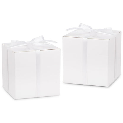 Adecortalk 100 Pcs Mini White Gift Boxes 2x2x2 Inches White Party Favor Boxes Gift Candy Boxes with Ribbons for Birtyhday Wedding Baby Shower Graduation Bridal Shower Halloween Christmas Valentine Gifts