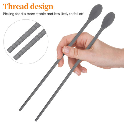 Garneck 2Pairs Double Head Silicone Spoon Stirring Chopsticks 11inch Long Chopsticks with Stirring Spoons Multi-Function Kitchen Utensils for Mixing Beverages