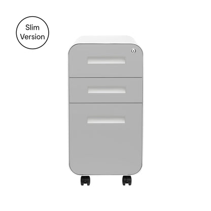Laura Davidson Furniture Stockpile Slim 3-Drawer Mobile File Cabinet with Lock - Under Desk Metal Filing Cabinet, Legal/Letter File Folders, Wheels & Stationary Feet, Assembled, Light Grey Faceplate