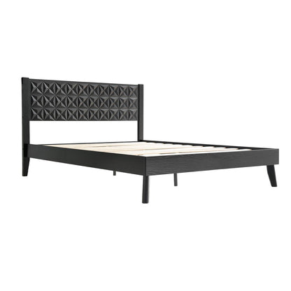 Queen Size Platform Bed Frame with Headboard & Footboard, Center Metal Legs, 12 Solid Wood Slatted Base, Easy Assembly, No Box Spring Needed, Noise-Free & Anti-Slip, Ebony Oak Finish UPQ-35