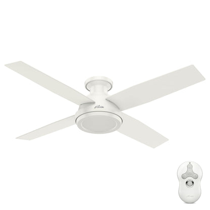 Hunter 52 inch Indoor Ceiling Fan No Light with Remote Control - White Modern Ceiling Fan without Light, Low Profile Mount, 4 Blades, For Bedroom, Living Room, or Kitchen - Dempsey 59248, Fresh White